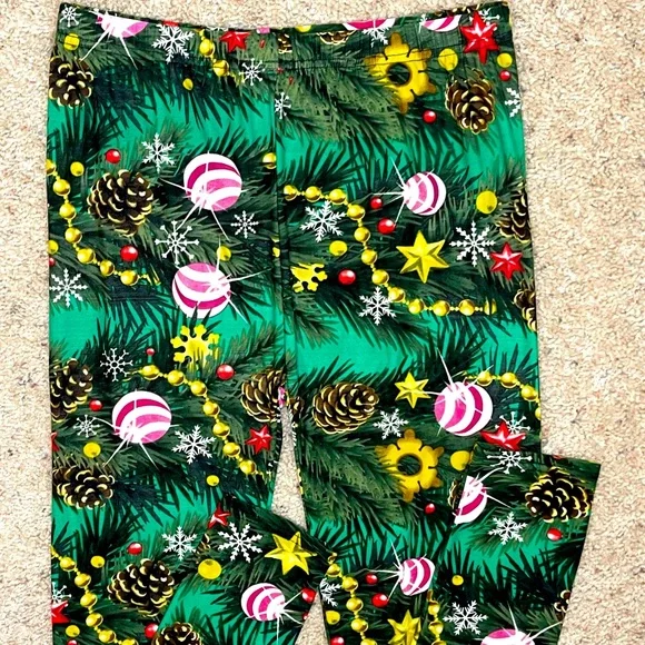 Christmas Tree Holiday Ornaments High Waist Leggings Santa Small / Medium 4 - 10 - Picture 3 of 11
